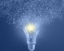 A graphic with a lightbulb, symbolizing innovation.