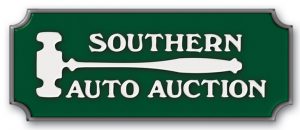 Southern Auto Auction logo with white gavel on green background