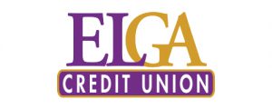 ELGA Credit Union logo in purple and gold