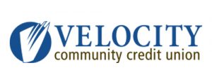 Velocity Community Credit Union logo with blue and brown text