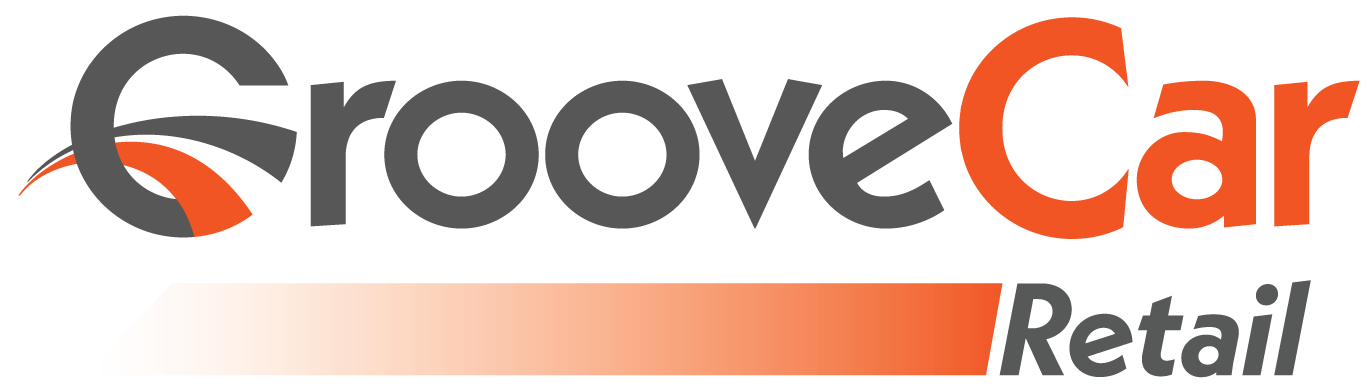 GrooveCar Retail logo in gray and orange with gradient underline