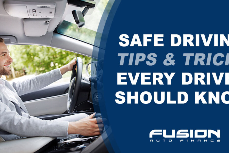 Driver behind the wheel with Safe Driving Tips & Tricks Every Driver Should Know graphic